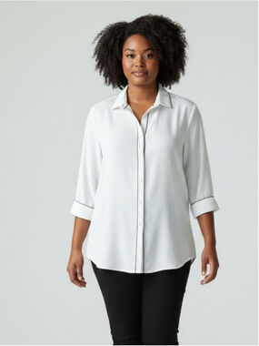 Chico's No-Iron Chic Stretch Piping Detail Tunic Shirt